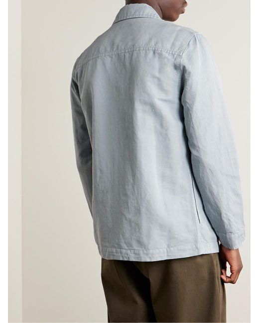Mr P. Blue Garment-dyed Cotton And Linen-blend Twill Overshirt for men
