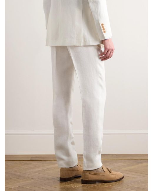 Brunello Cucinelli White Slim-fit Straight-leg Pleated Linen-twill Suit Trousers for men