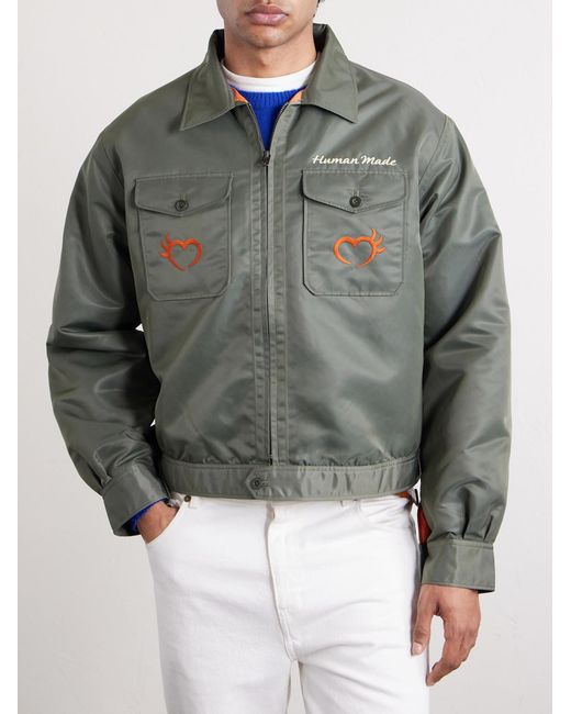 Human Made Green Embroidered Nylon Jacket for men