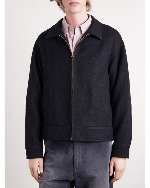 Visvim Blue Strato Leather-trimmed Linen And Wool-blend Twill Jacket for men