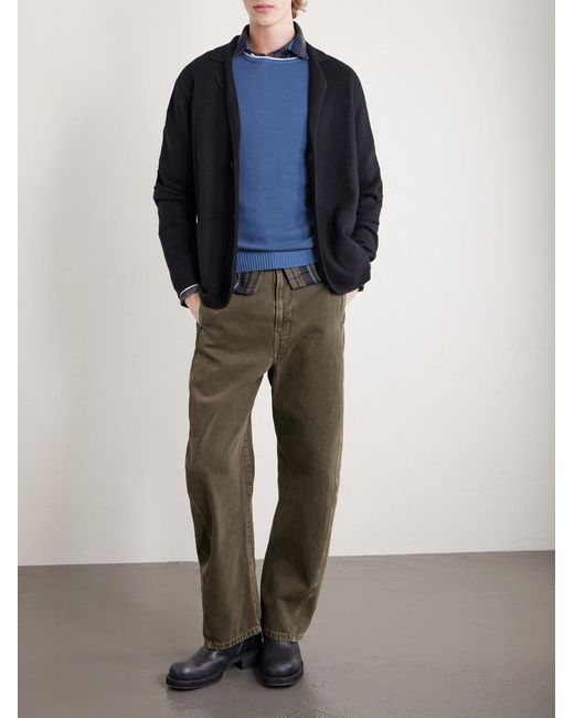 Fedeli Blue Cotton-piqué Half-zip Sweater for men