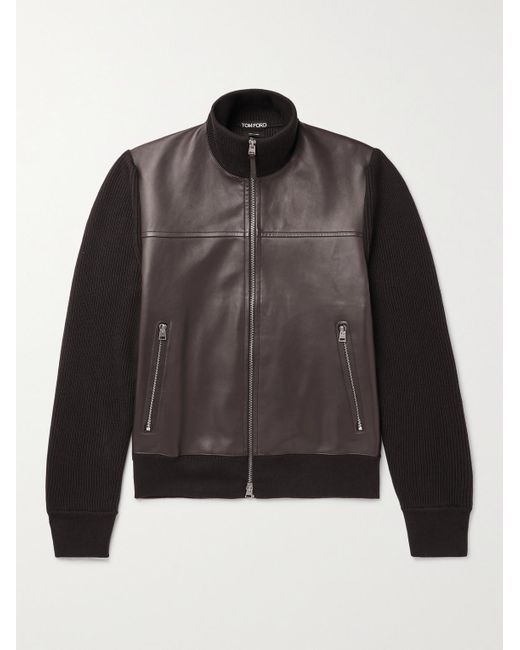 Tom Ford Black Panelled Leather And Merino Wool Blouson Jacket for men