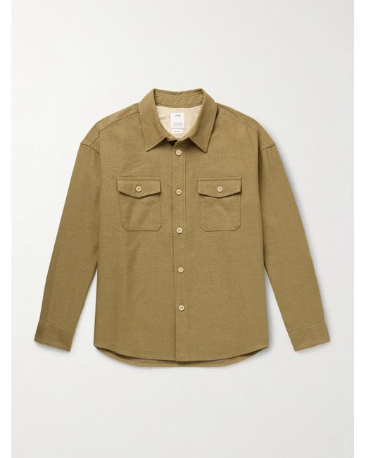 Visvim Green Wool And Linen-Blend Overshirt for men