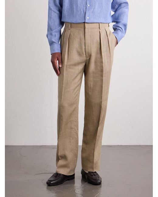 Ralph Lauren Natural Straight-Leg Pleated Linen, Cotton And Silk-Blend Suit Trousers for men