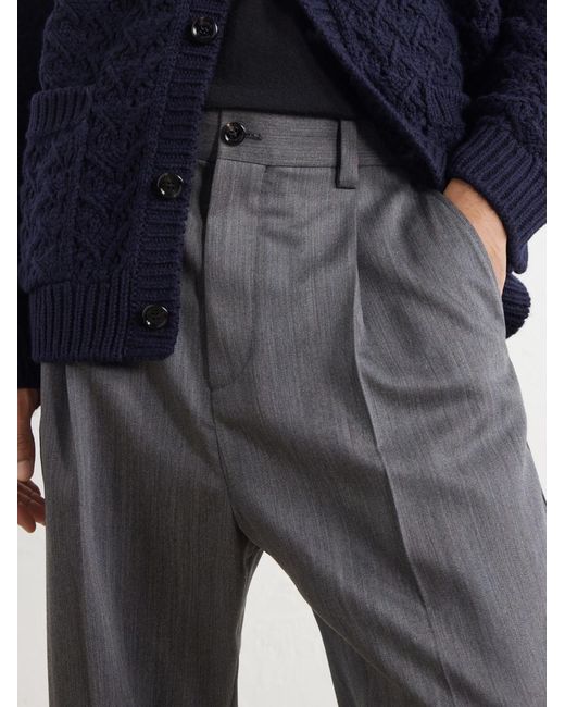 Valentino Garavani Gray Straight-Leg Pleated Herringbone Virgin Wool Trousers for men