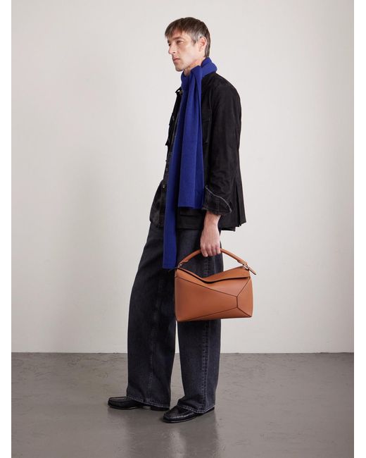 William Lockie Blue Ribbed Cashmere Scarf for men