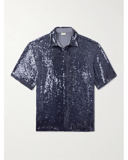 Dries Van Noten Hemd aus Crêpe mit Pailletten in Blue für Herren