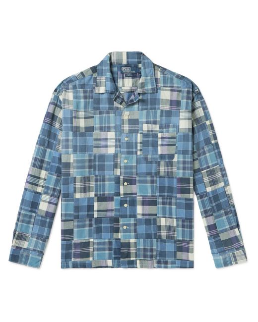 Polo Ralph Lauren Blue Convertible-collar Patchwork Checked Cotton-madras Shirt for men