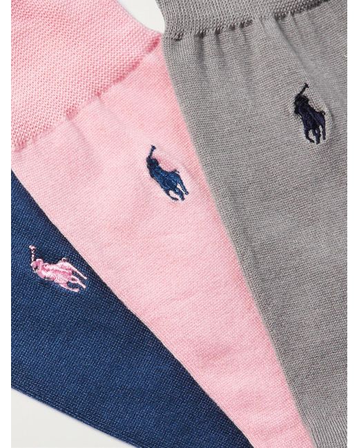 Confezione da tre paia di calze in misto cotone con logo ricamato di Polo Ralph Lauren in Blue da Uomo