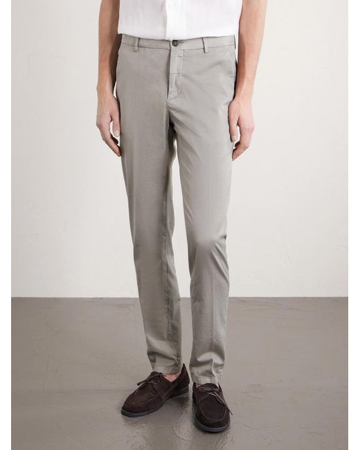 Eleventy Gray Straight-leg Pleated Stretch Cotton And Silk-blend Trousers for men