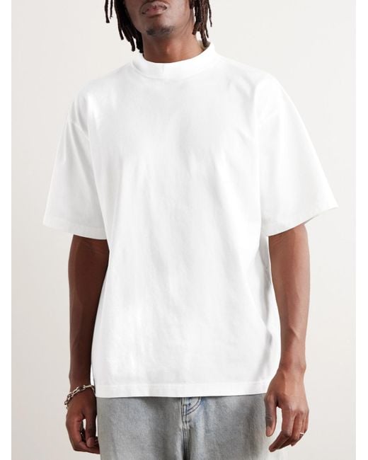 T-shirt in jersey di cotone con collo a lupetto e logo di Balenciaga in White da Uomo