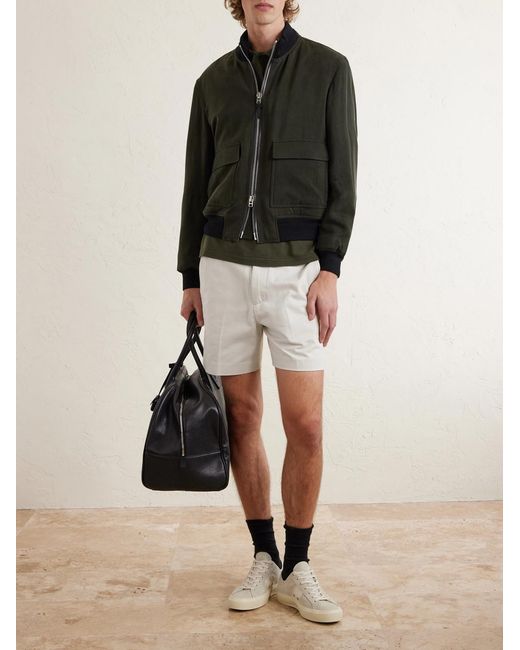 Tom Ford White Straight-leg Brushed Cotton-drill Shorts for men