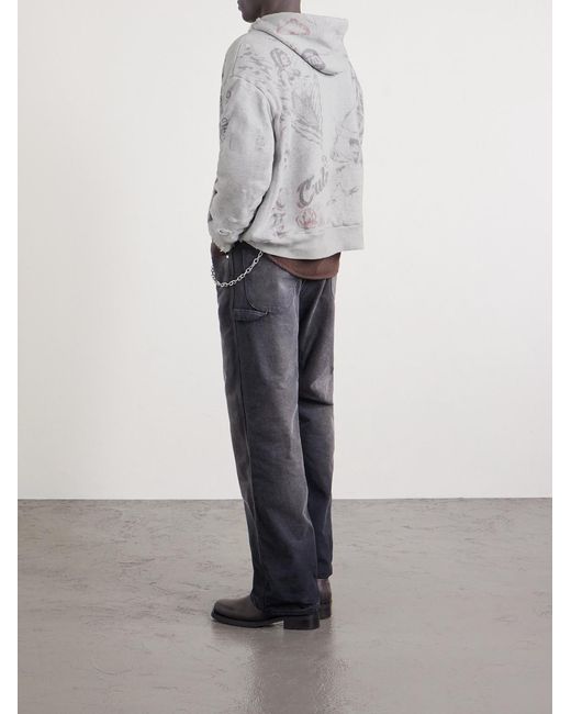 SAINT Mxxxxxx White Printed Distressed Cotton-jersey Hoodie for men