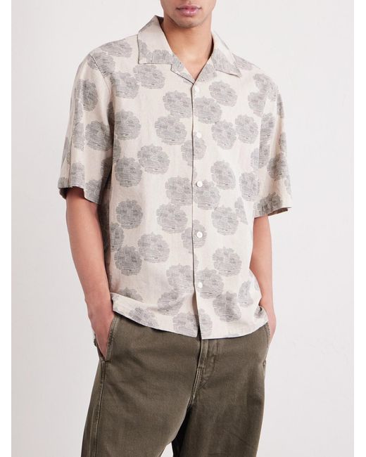 NN07 Natural Ole 5396 Camp-Collar Printed Linen And Cotton-Blend Shirt for men