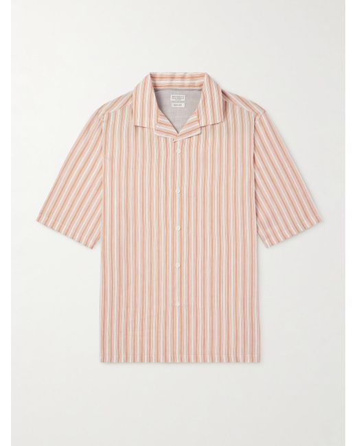 Brunello Cucinelli Pink Camp-collar Striped Linen And Lyocell-blend Shirt for men
