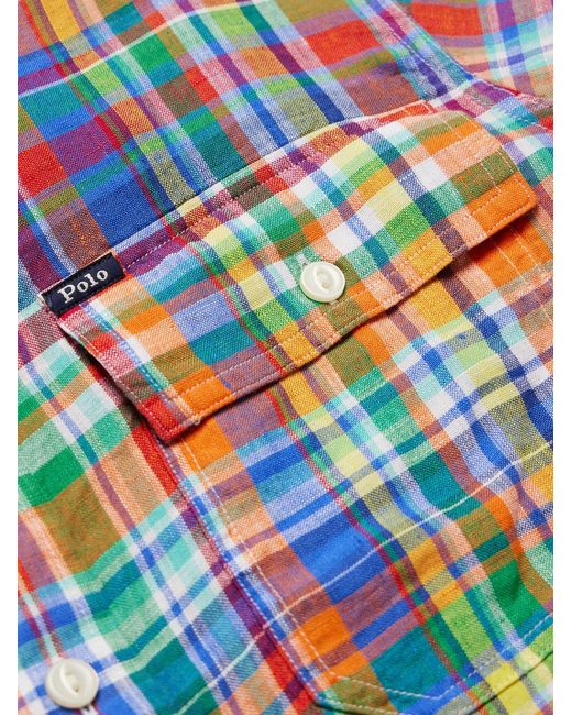 Polo Ralph Lauren Blue Checked Linen Shirt for men
