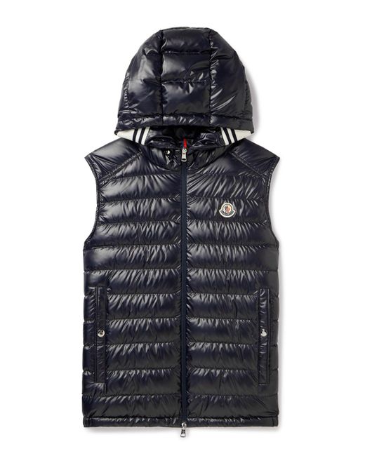 Moncler Blue Clai Logo-detailed Webbing-trimmed Quilted Shell Hooded Down Gilet for men