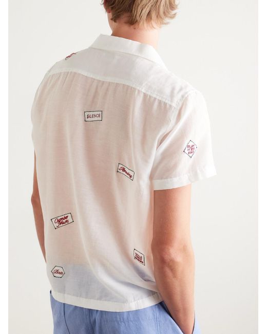 On Air Convertible-Collar Embroidered Cotton And Silk-Blend Voile Shirt di Bode in White da Uomo