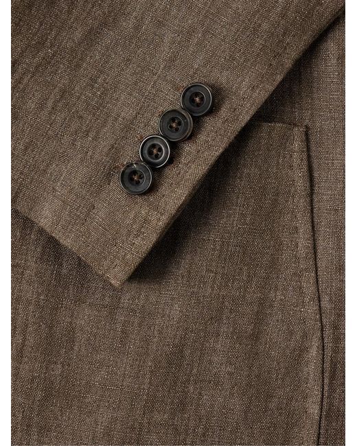 Rubinacci Brown Unstructured Double-Breasted Linen Suit Jacket for men