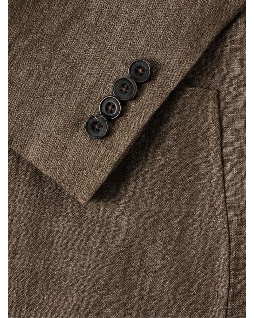 Rubinacci Brown Unstructured Double-Breasted Linen Suit Jacket for men