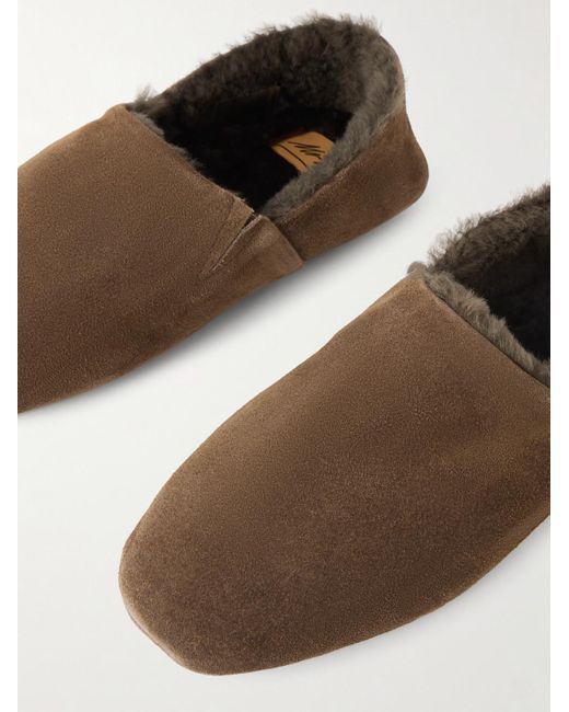 Mr P. Brown Plush-Lined Suede Slippers for men