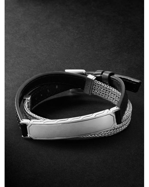 John Hardy Black Sterling And Leather Bracelet for men