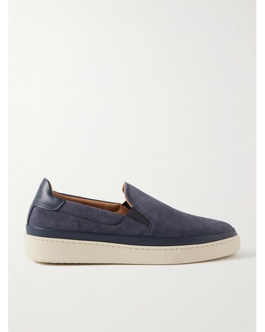 Mulo Blue Leather-Trimmed Suede Slip-On Sneakers for men