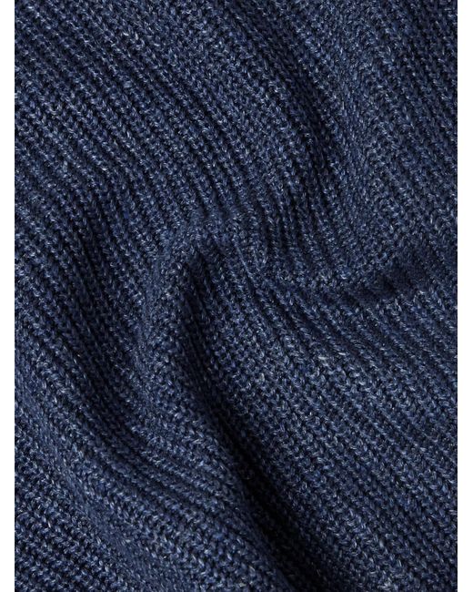 Brunello Cucinelli Blue Ribbed Linen And Cotton-blend T-shirt for men