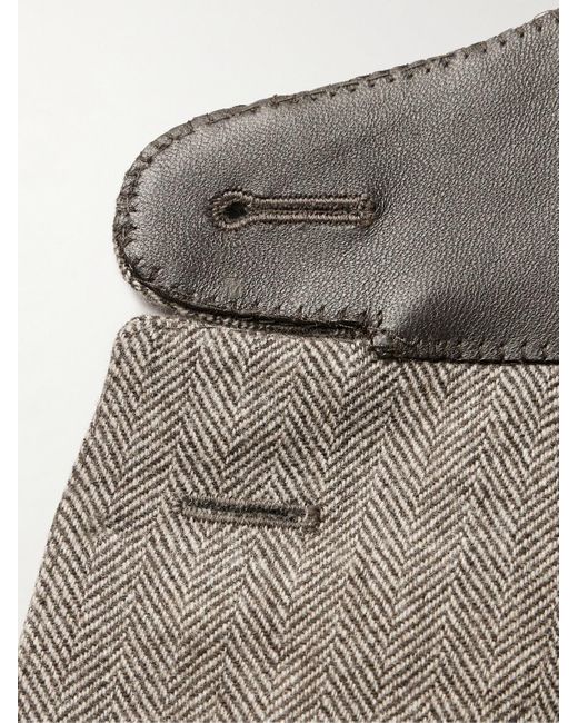 James Purdey & Sons Brown Hacking Leather-trimmed Herringbone Wool And Cashmere-blend Tweed Blazer for men