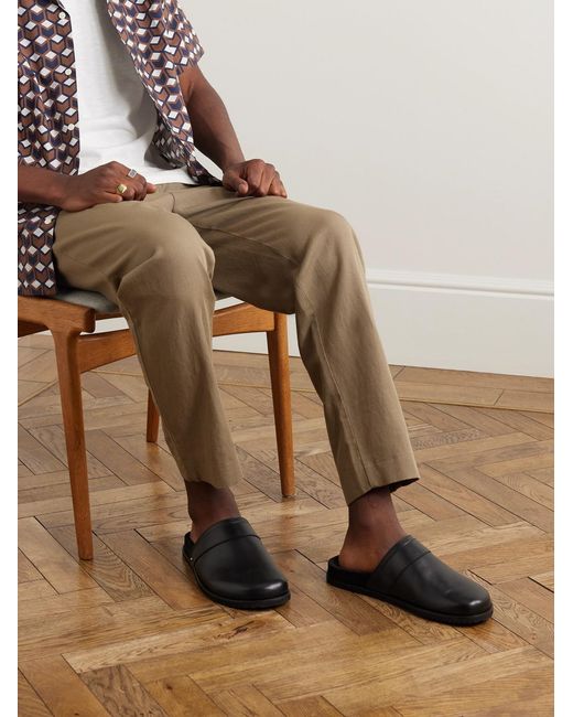 Mr P. Black Leather Slippers for men