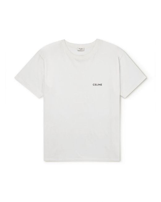 CELINE HOMME White Logo-embroidered Cotton-jersey T-shirt for men