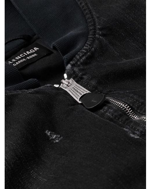 Balenciaga Black Distressed Denim Bomber Jacket for men