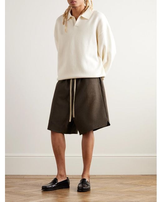 Shorts in tela di lana con coulisse e logo applicato di Fear Of God in Gray da Uomo