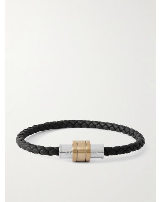 Montblanc Gray And-Tone Woven Leather Bracelet for men