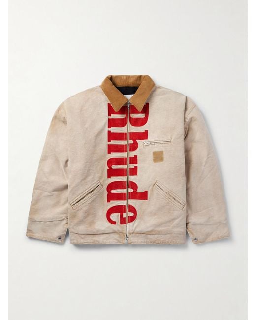 Rhude Pink Corduroy-trimmed Logo-print Distressed Cotton-canvas Bomber Jacket for men