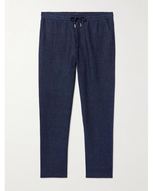 Mr P. Blue James Straight-Leg Linen-Chambray Drawstring Trousers for men