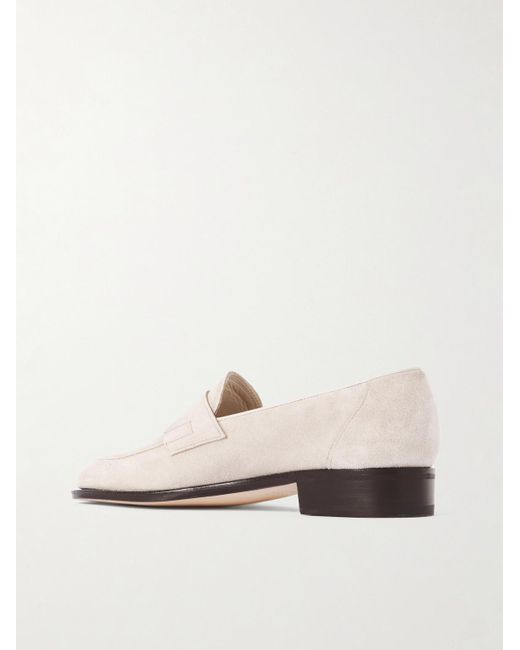 John Lobb White James Suede Penny Loafers for men