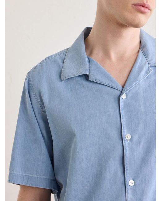 NN07 Blue Julio Ss 5765 Camp-Collar Cotton Chambray Shirt for men