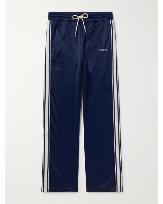 Céline Blue Straight-Leg Logo-Embroidered Striped Jersey Track Pants for men