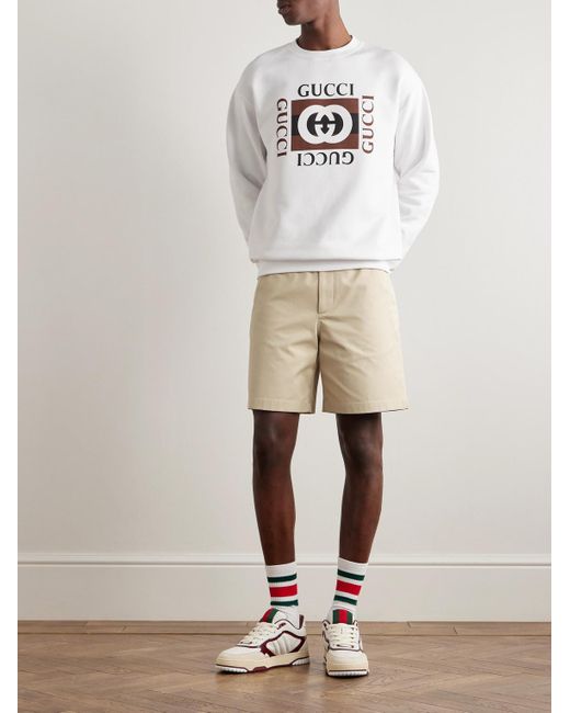 Gucci Natural Straight-leg Webbing-trimmed Cotton-twill Shorts for men