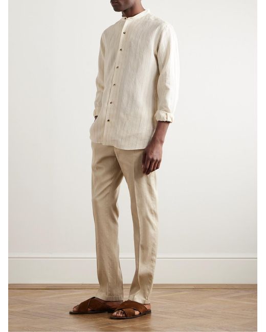 Loro Piana Natural Elia Grandad-collar Pinstriped Linen Shirt for men