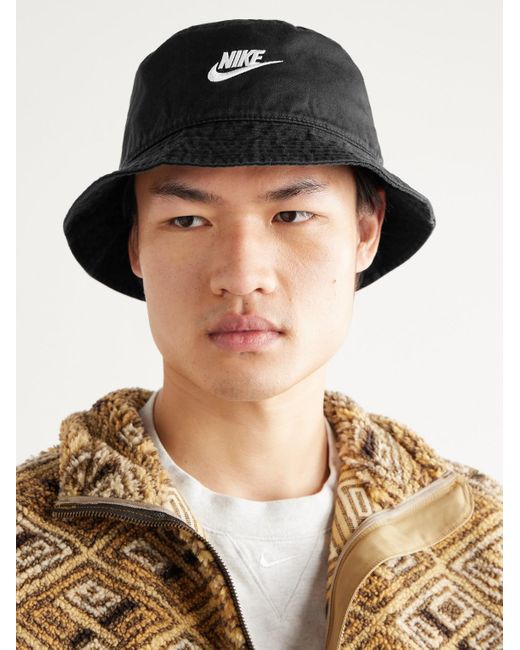 Nike Black Apex Logo-embroidered Cotton-twill Bucket Hat for men