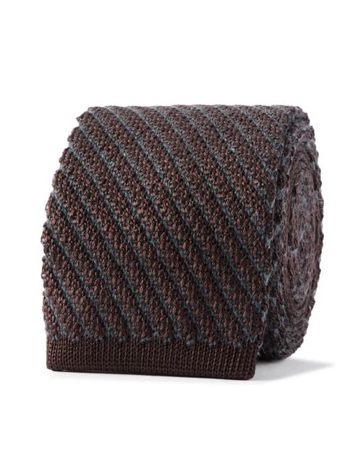 Brioni Gray 7Cm Striped Knitted Silk And Cashmere-Blend Tie for men