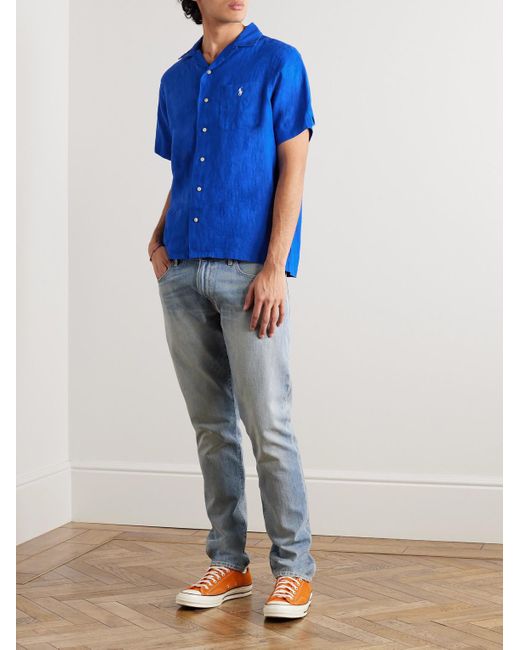 Polo Ralph Lauren Hemd aus Leinen mit Logostickerei und wandelbarem Kragen in Blue für Herren
