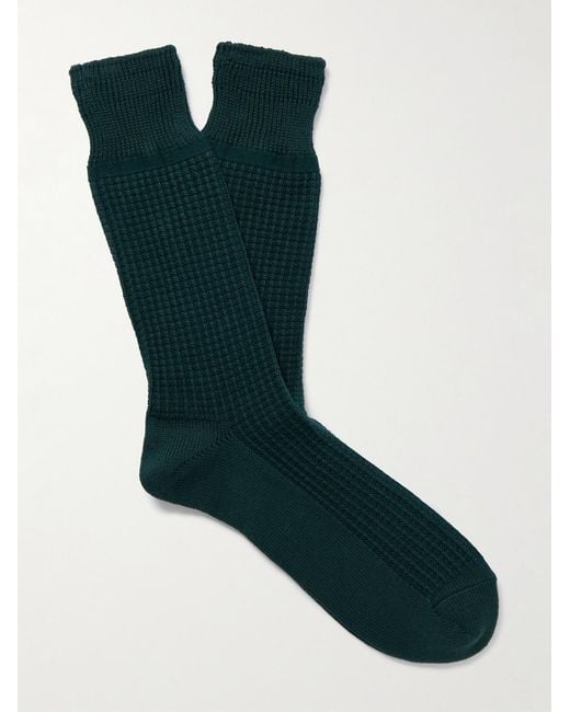 Mr P. Green Waffle-Knit Cotton-Blend Socks for men