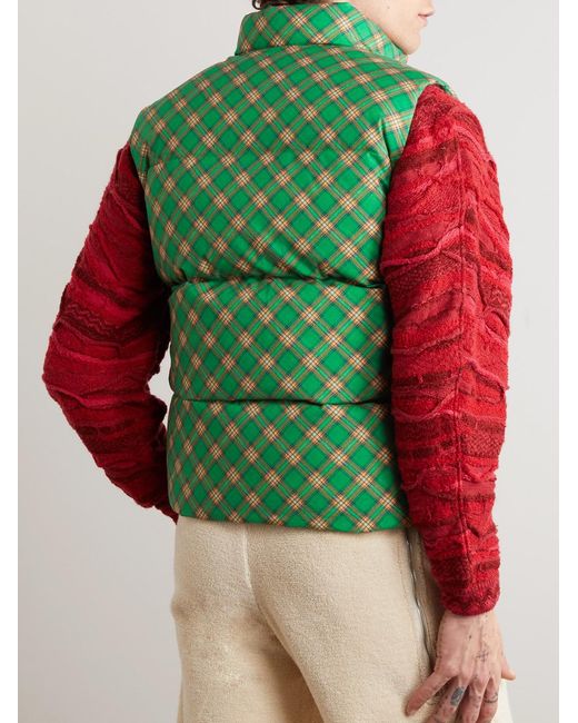 ERL Green Checked Quilted Cotton-Jacquard Down Gilet for men