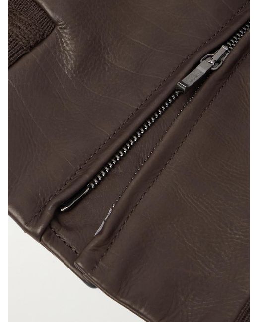 Loro Piana Brown Leather Bomber Jacket for men