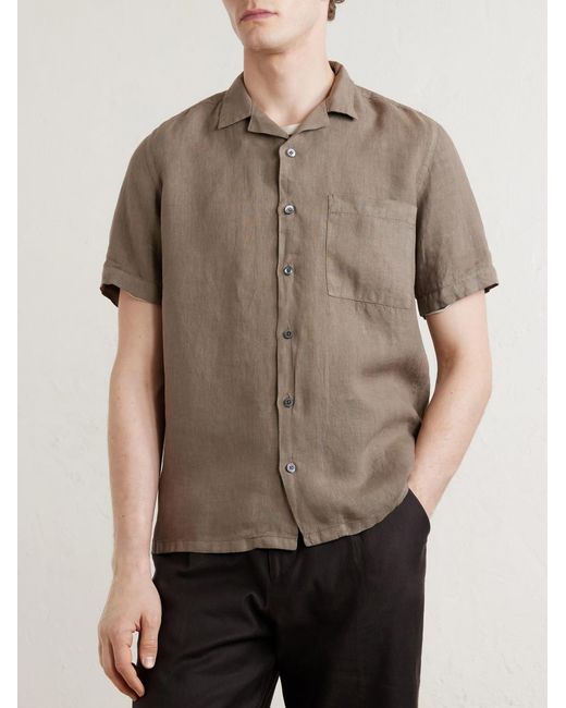 Canali Gray Camp-Collar Linen Shirt for men