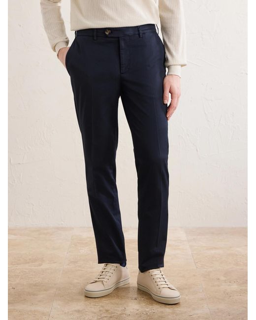 Brunello Cucinelli Blue Slim-Fit Stretch-Cotton Gabardine Trousers for men