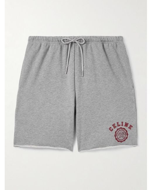 Céline Gray Straight-Leg Logo-Flocked Cotton-Jersey Drawstring Shorts for men